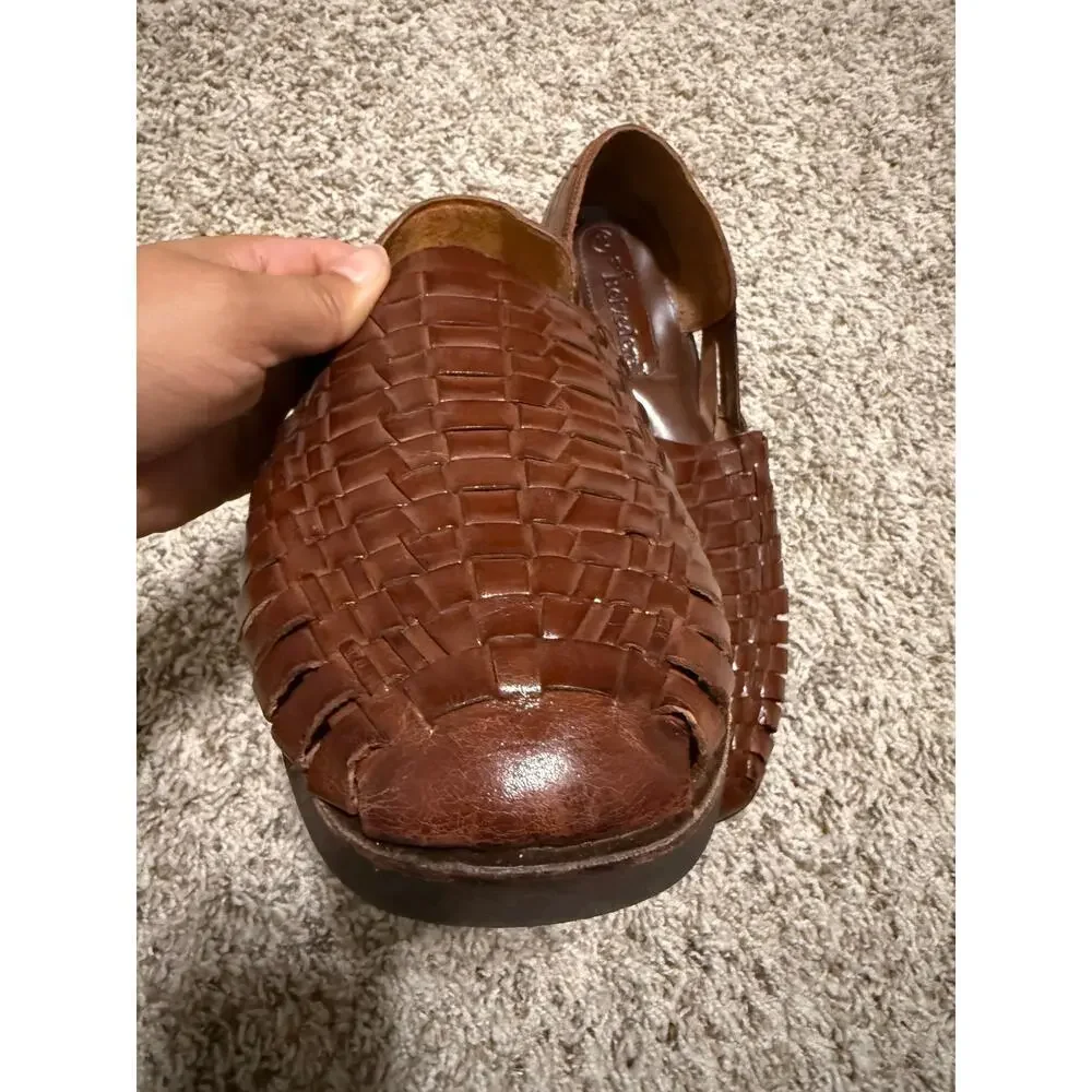 Men's Brown Woven Leather Sandals - Comfort Slip-On